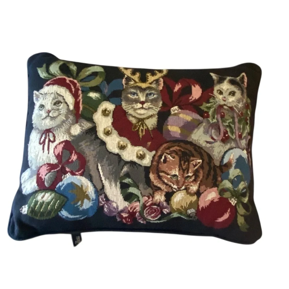 Vintage Bess Cat Kitten Tapestry Throw Pillow Christmas CottageCore Granny